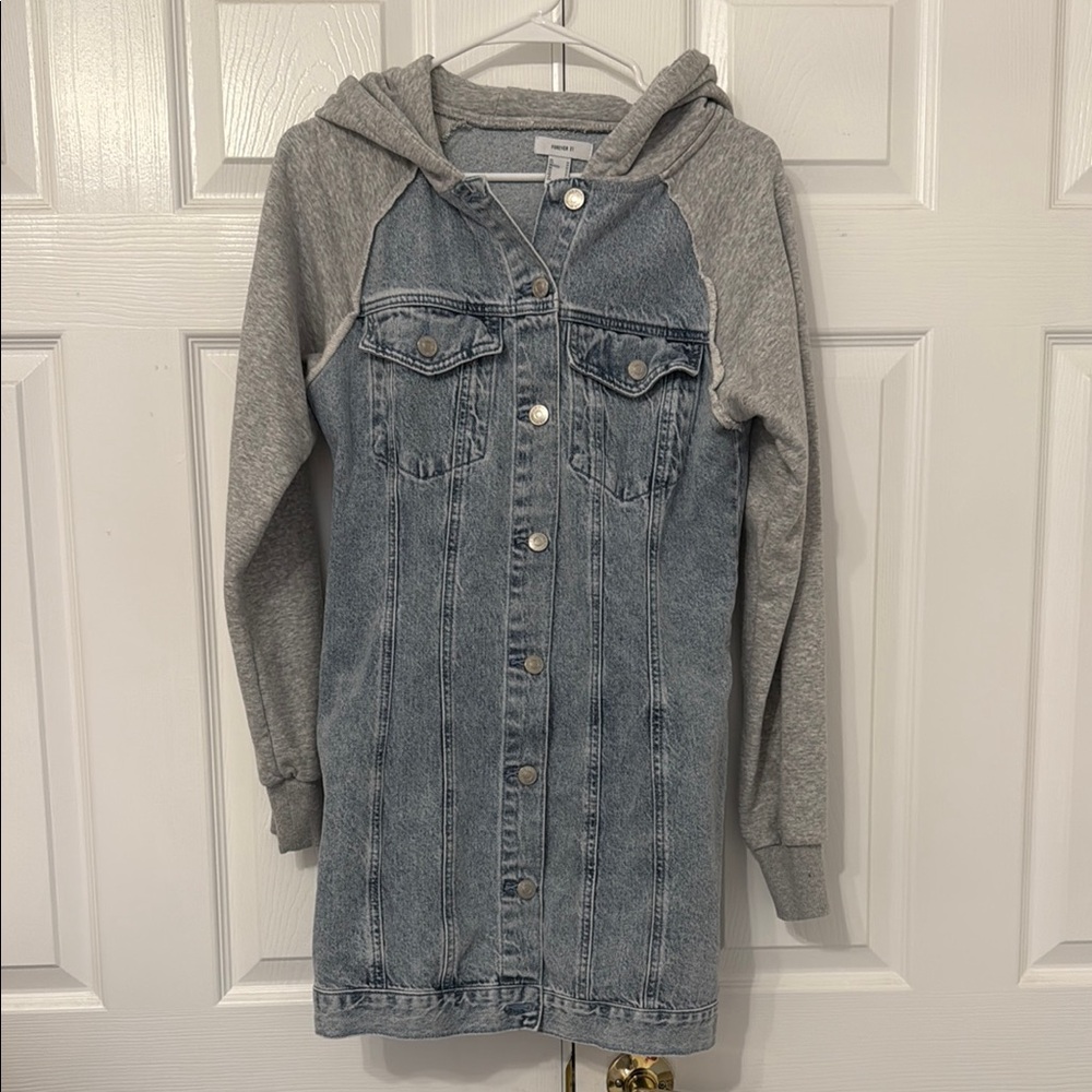 Denim and Gray Hooded Dress